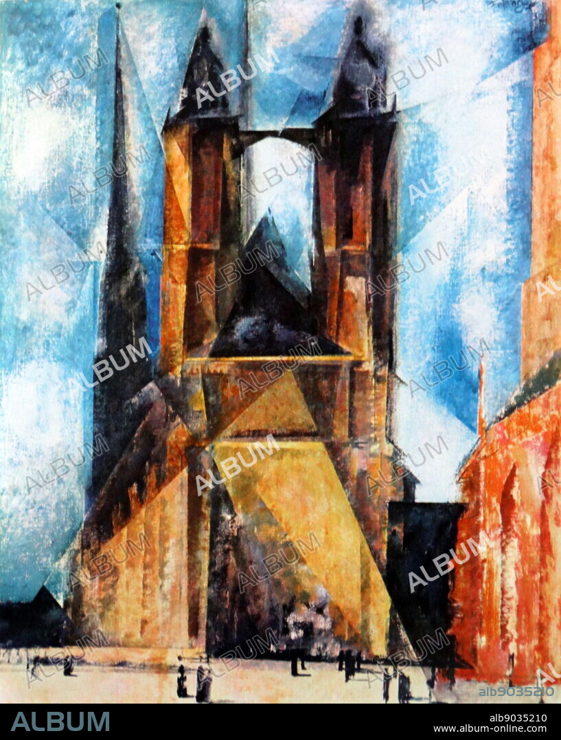 Church in Halle 1930, by Lyonel Feininger (1871 1956). German-American painter, and a leading exponent of Expressionism. He also worked as a caricaturist and comic strip artist.