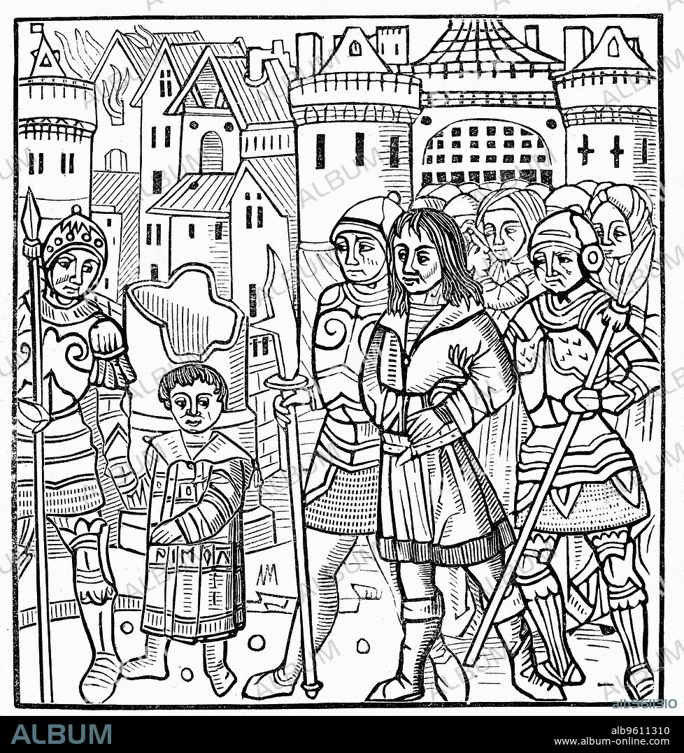 Saint Louis and his brothers taken prisoner during the Seventh Crusade, 1250 (1522). Louis IX of France and his brothers Alphonse and Charles were captured by the Mamelukes in Egypt during the Seventh Crusade. Louis was ransomed for 400,000 livres and the city of Damietta. He commanded a further crusade, the Eighth, in 1270, but died of the plague near Tunis. Renowned for his piety and kindness to the poor, Louis was canonised by Pope Boniface VIII in 1297.