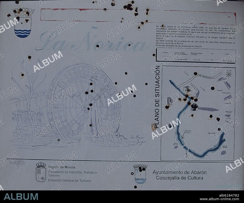CARTEL EXPLICATIVO DE LA ÑORICA - NORIA DE AGUA SITUADA EN EL VALLE DE RICOTE.