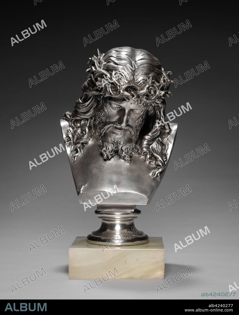 Head of Christ, 1867. Jean-Baptiste Clésinger (French, 1814-1883). Silvered bronze, marble base; overall: 38 x 19.2 x 21.9 cm (14 15/16 x 7 9/16 x 8 5/8 in.); without base: 31 cm (12 3/16 in.).