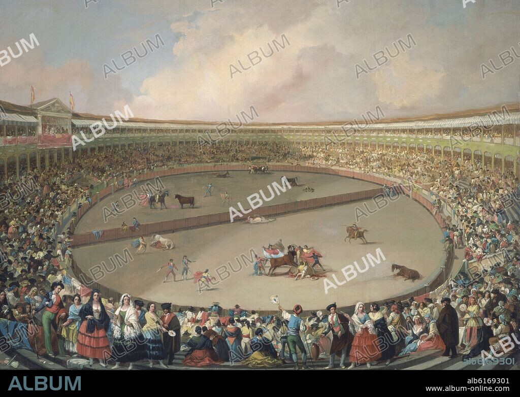 EUGENIO LUCAS VELAZQUEZ. LA PLAZA PARTIDA - 1853 - CORRIDA EN LA PLAZA DE TOROS DE LA PUERTA DE ALCALA DE MADRID - OLEO/LIENZO - 81,2X112 CM.