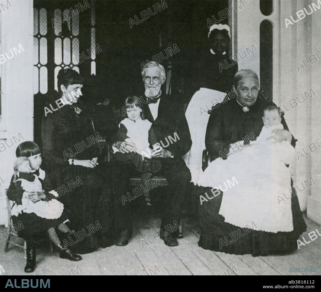 Davis with Varina, daughter Maggie Hayes and her three children circa 1885. Jefferson Finis Davis (June 3, 1808 - December 6, 1889) was a statesman and leader of the Confederacy during the American Civil War. He graduated from West Point and fought in the Mexican-American War as a colonel of a volunteer regiment. He was Secretary of War under President Pierce and a senator representing Mississippi. He argued against secession, but agreed that each state was sovereign and had the right to secede from the Union. He was selected as provisional President of the CSA and was elected without opposition to a six-year term. Davis took charge of the Confederate war plans but was unable to find a strategy to stop the larger, powerful and better organized Union. His diplomatic efforts failed to gain recognition from any foreign country, and paid little attention to the collapsing Confederate economy, printing more and more paper money to cover the war's expenses. In 1865, Davis was captured, imprisoned, placed in irons and indicted for treason. After two years of imprisonment, he was released on bail posted by prominent citizens of both Northern and Southern states. He died in 1889, at age 81, in the presence of friends and and holding the hand of his beloved, Varina.