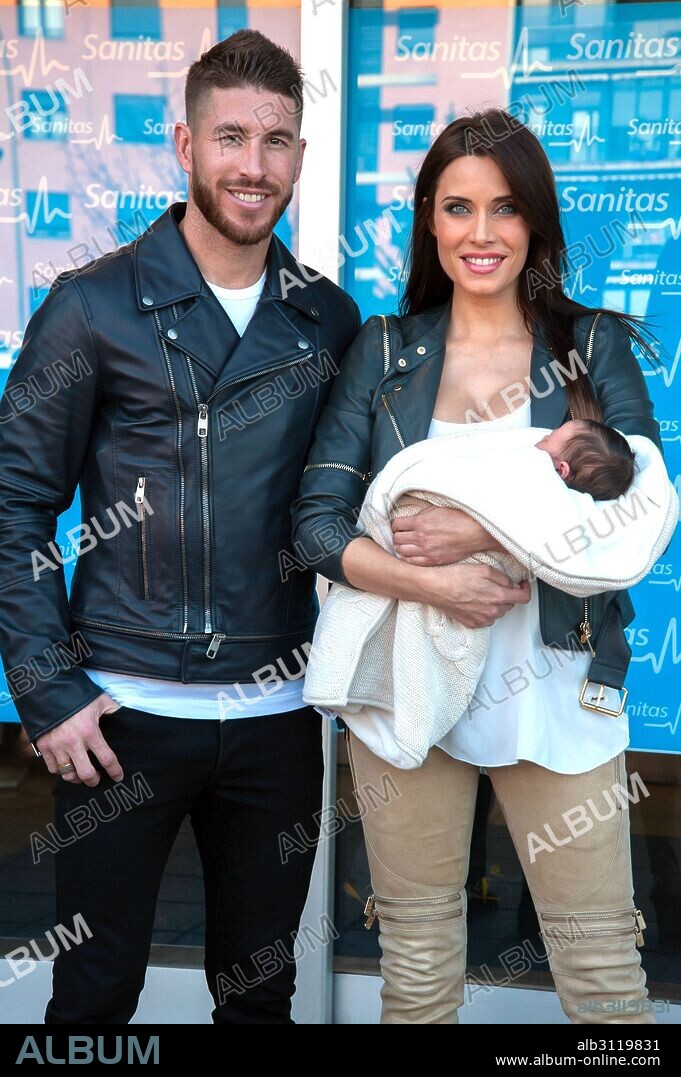 MADRID, SPAIN, 2015, NOVEMBER 17 ..Sergio Ramos and Pilar Rubio introduce Marco newborn son..Sergio Ramos, Real Madrid player and Pilar Rubio introduce there second child. The child will be called Marco. On his way out of the Sanitas Clinic, after giving birth..©Exclusivepix Media. 17/11/2015