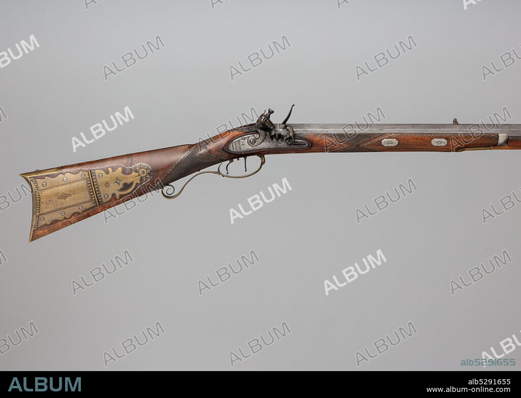 SILAS ALLEN. Flintlock Rifle with Case and Bullet Mould Made for Colonel Jacob Bates (1746-1836), American, Shrewsbury, Massachusetts, ca. 1820.