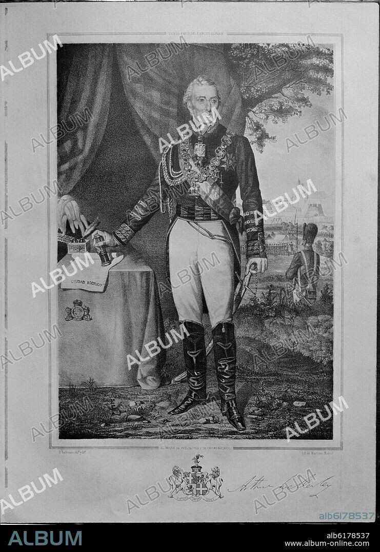 DOMINGO VALDIVIESO (1830-1872). RETRATO DEL DUQUE DE WELLINGTON Y DE CIUDAD RODRIGO (1769/1852) - GRABADO SIGLO XIX.