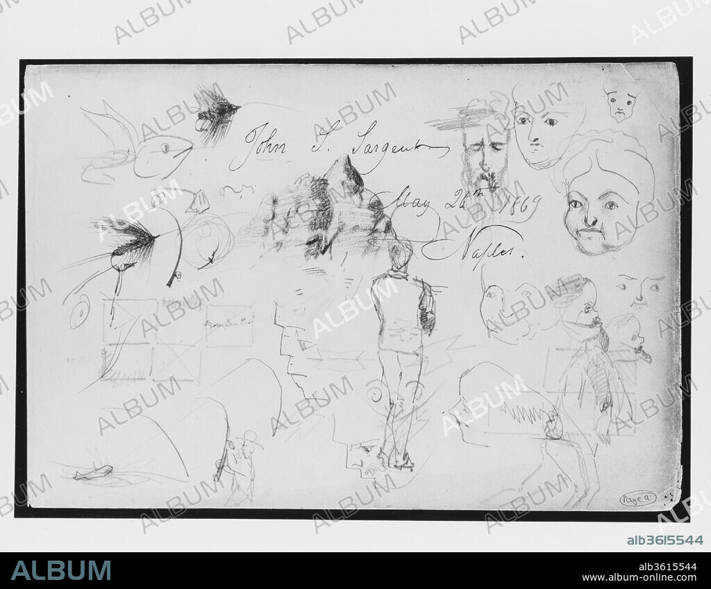 Fish and Fishing Motifs, Faces and Figures (from Switzerland 1869 Sketchbook). Artist: John Singer Sargent (American, Florence 1856-1925 London). Dimensions: 7 3/4 x 11 3/4 in. (19.7 x 29.8 cm). Date: May 26, 1869.