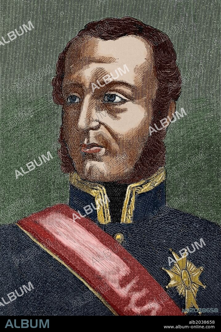 Joaquín Blake y Joyes (Vélez-Málaga, 1759-Valladolid, 1827). Militar español de origen irlandés. Fue Presidente del Consejo de Regencia de España e Indias (1810-1811) y Jefe del Estado Mayor. Grabado coloreado.