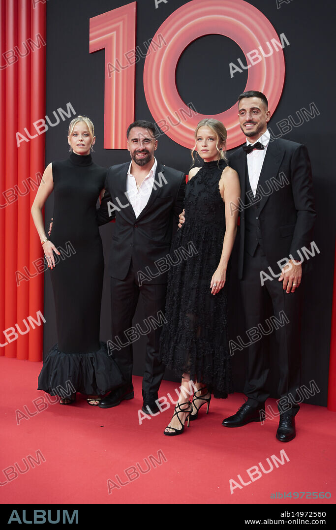 Daphne Canizares, Dani Carvajal, Melanie Canizares, Joselu attends Netflix Spain's 10th anniversary party red carpet at Galería de Cristal on June 11, 2025 in Madrid, Spain.