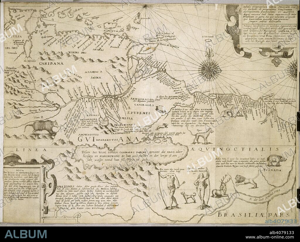 THEODOR DE BRY. Map of Guiana. America, part 8. Frankfurt, 1599. Source: C.115.h.3.(3),.
