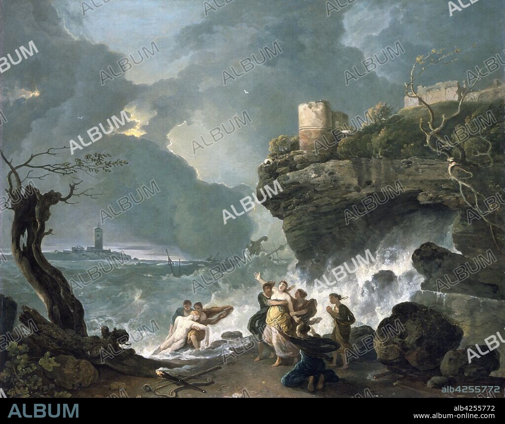 RICHARD WILSON. Ceyx and Alcyone, 1768.  Ceyx is drowned while Alcyone is shown distraught with grief as the ghostly white corpse of her husband is brought ashore.