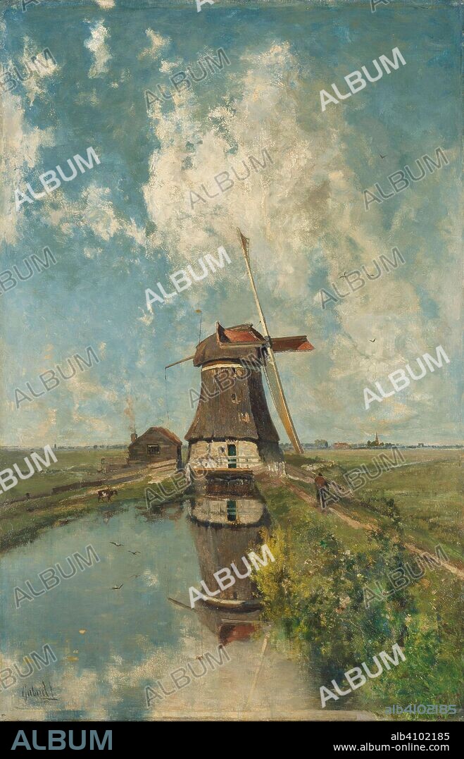 PAUL JOSEPH CONSTANTIN GABRIEL. A Windmill on a Polder Waterway, Known as 'In the Month of July'. Dating: c. 1889. Measurements: h 102 cm × w 66 cm × d 14 cm.