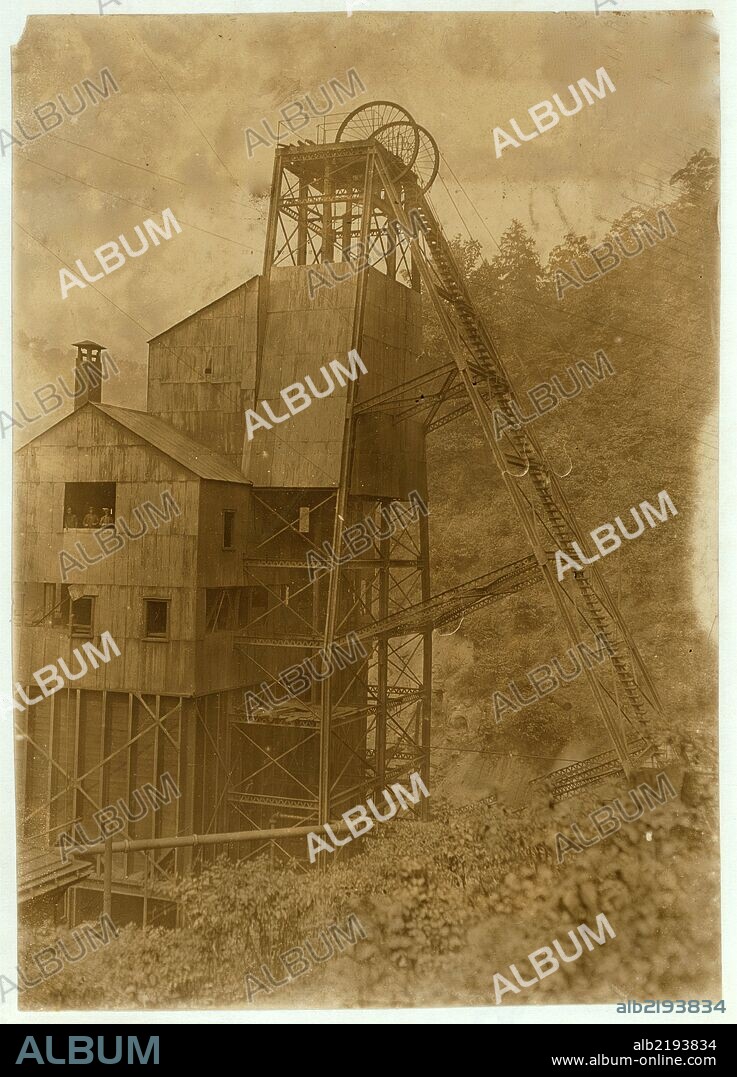 Tipple & Elevator into shaft. Leads down to mine 200 ft. below. Gary Mine. Do more work by machinery than any mine in the state, yet have boys to trap and drive. They stay underground over 10 hrs. a day. 7 A.M. to 5 P.M. Location: Gary, West Virginia.