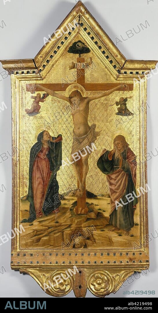 NICOLA DI MAESTRO ANTONIO D'ANCONA. 'Crucifixion with the Virgin and St John'. Italy, Second half of the 15th century. Dimensions: 68x38,5 cm.