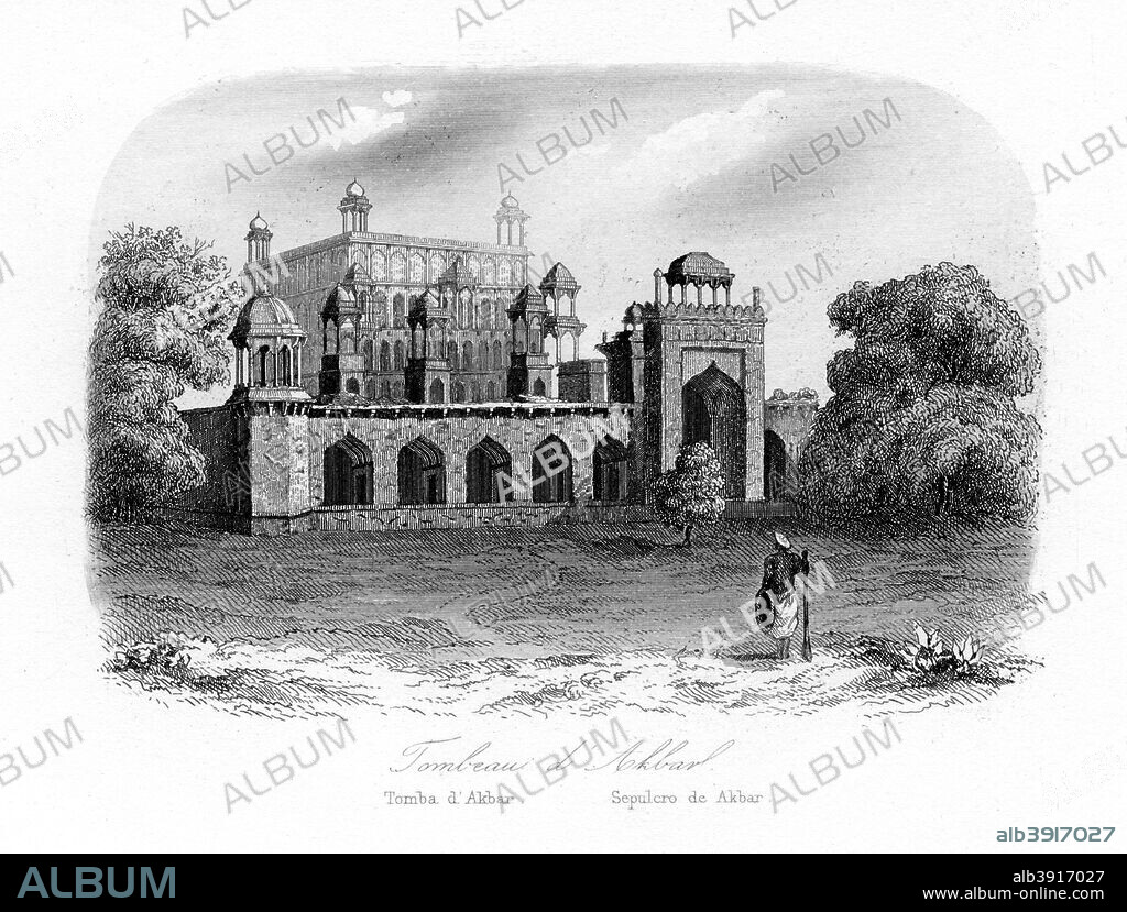 Tomb of Akbar the Great, Sikandra, India, c1840. The mausoleum of Akbar the Great (1542-1605), Indian ruler of the Mughal Empire.