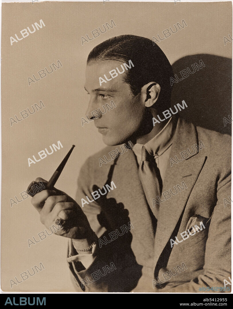 Rudolph Valentino (1895-1926) was an Italian actor based in the United States who starred in several well-known silent films including The Four Horsemen of the Apocalypse, The Sheik, Blood and Sand, The Eagle, and The Son of the Sheik. He was an early pop icon, and a sex symbol of the 1920s, known in Hollywood as the Latin Lover (a title invented for him by Hollywood moguls) and The Great Lover. His premature death at the age of 31 caused mass hysteria among his fans and further propelled his status as a cultural film icon Gelatin silver print by Russell Ball, 1925.