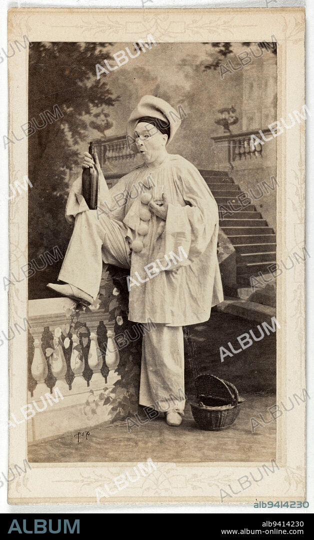 Portrait of Legrand Paul, (Charles-Dominique-Martin Legrand, dit), (1816-1898), (pantomime), Bilordeaux, Adolphe, Photographer, Between 1860 and 1890, 2nd half of the 19th century, Photography, Graphic arts, Photography, Albumen paper print, Dimensions - Work: Height: 8.7 cm, Width: 5.2 cm, Dimensions: Height: 10.2 cm, Width: 6.2 cm.