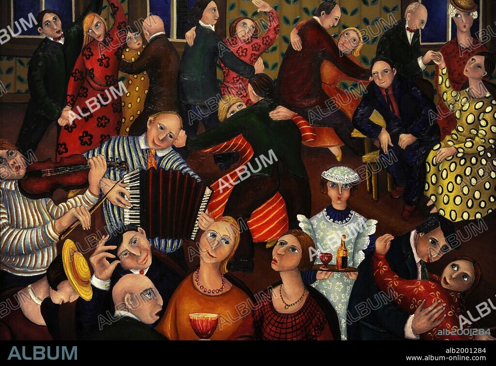 ARTE S. XX. NORTE EUROPA. Lea Kauppi (1917-1999). Artista finlandesa. " LA FIESTA", 1986. óleo sobre lienzo. Museo Waino Aaltonen. Turku. Finlandia. Norte de Europa.