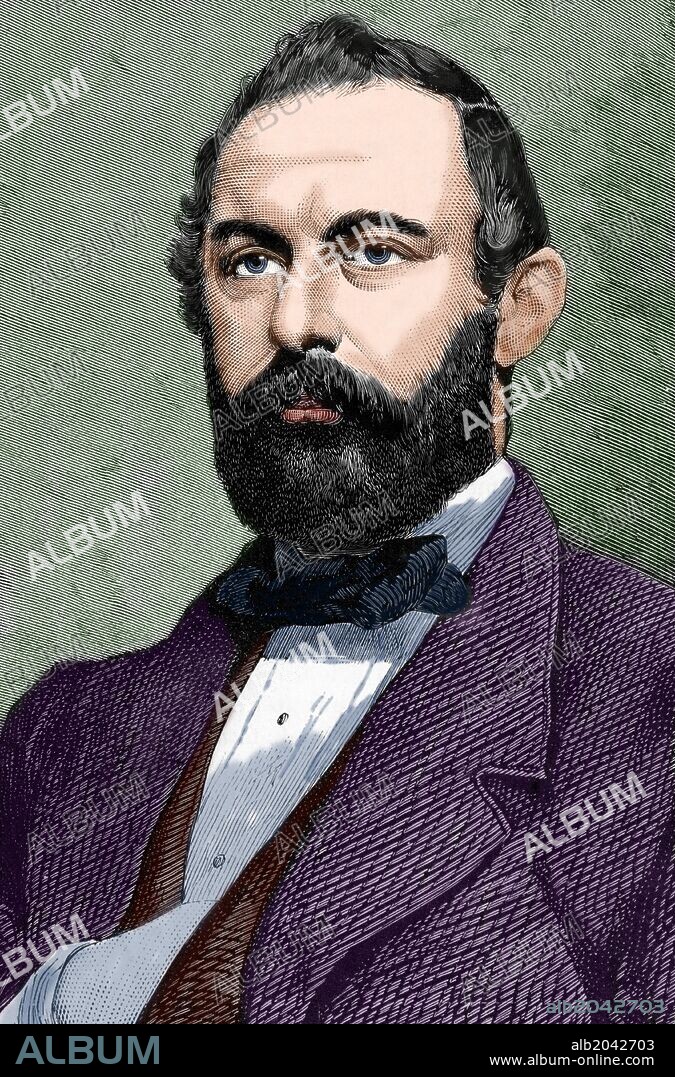 CARLOS XV DE SUECIA (1826-1872). Rey de Suecia y de Noruega de 1859-1872. Primer monarca de la dinastía Bernadotte. Grabado coloreado. "La Ilustración Española y Americana", año 1872.