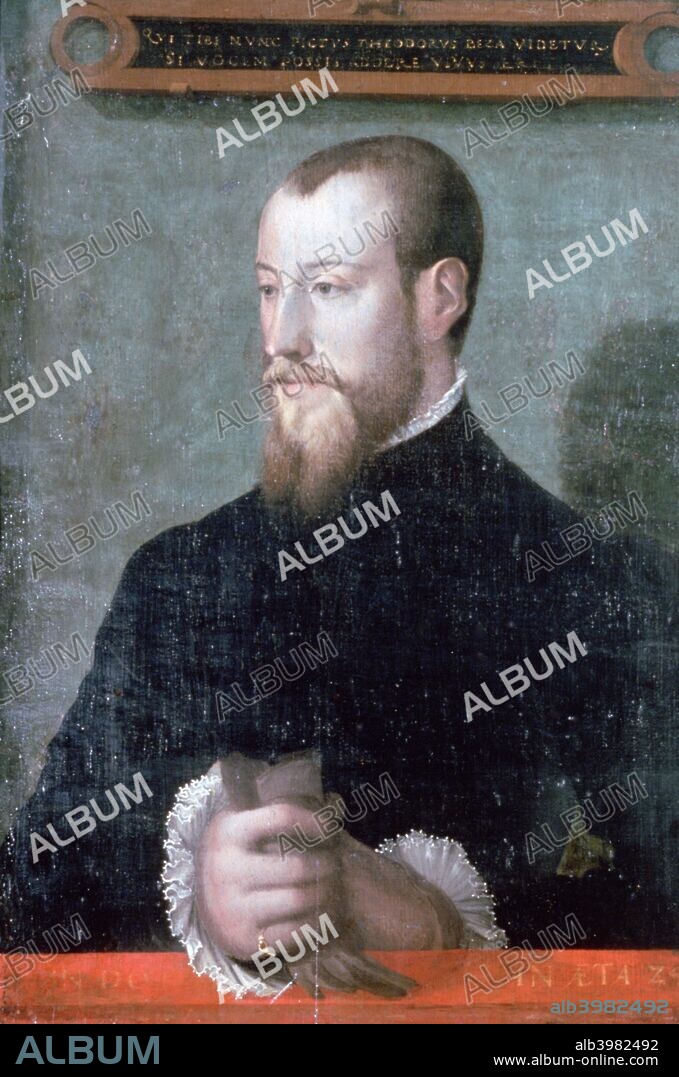 Theodore Beza, French Protestant scholar and theologian, 16th century. Theodore Beza, or de Beze (1519-1605) was an important figure in the French reformation. A supporter of the views of John Calvin, he lived most of his life in Switzerland. From the collection of the Bibliotheque Ppublique et Universitaire, Geneva.
