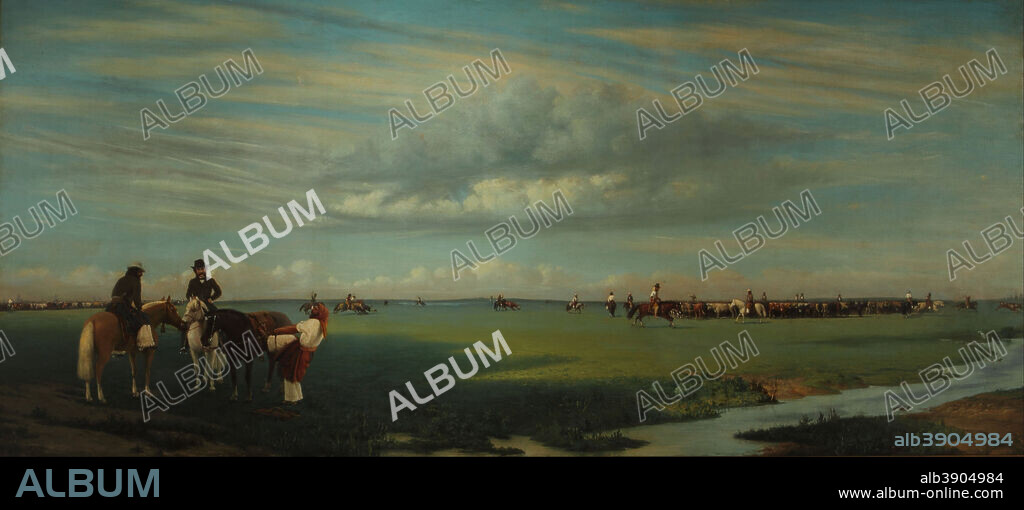 PRILIDIANO PUEYRREDON. El rodeo. Date/Period: 1861. Painting. Oil on canvas. Height: 760 mm (29.92 in); Width: 1,660 mm (65.35 in).