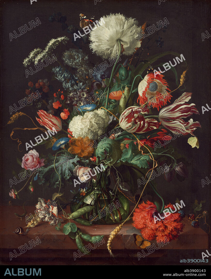 JAN DAVIDSZ. DE HEEM. Vase of Flowers. Date/Period: Ca. 1660. Painting. Oil on canvas. Height: 696 mm (27.40 in); Width: 565 mm (22.24 in).