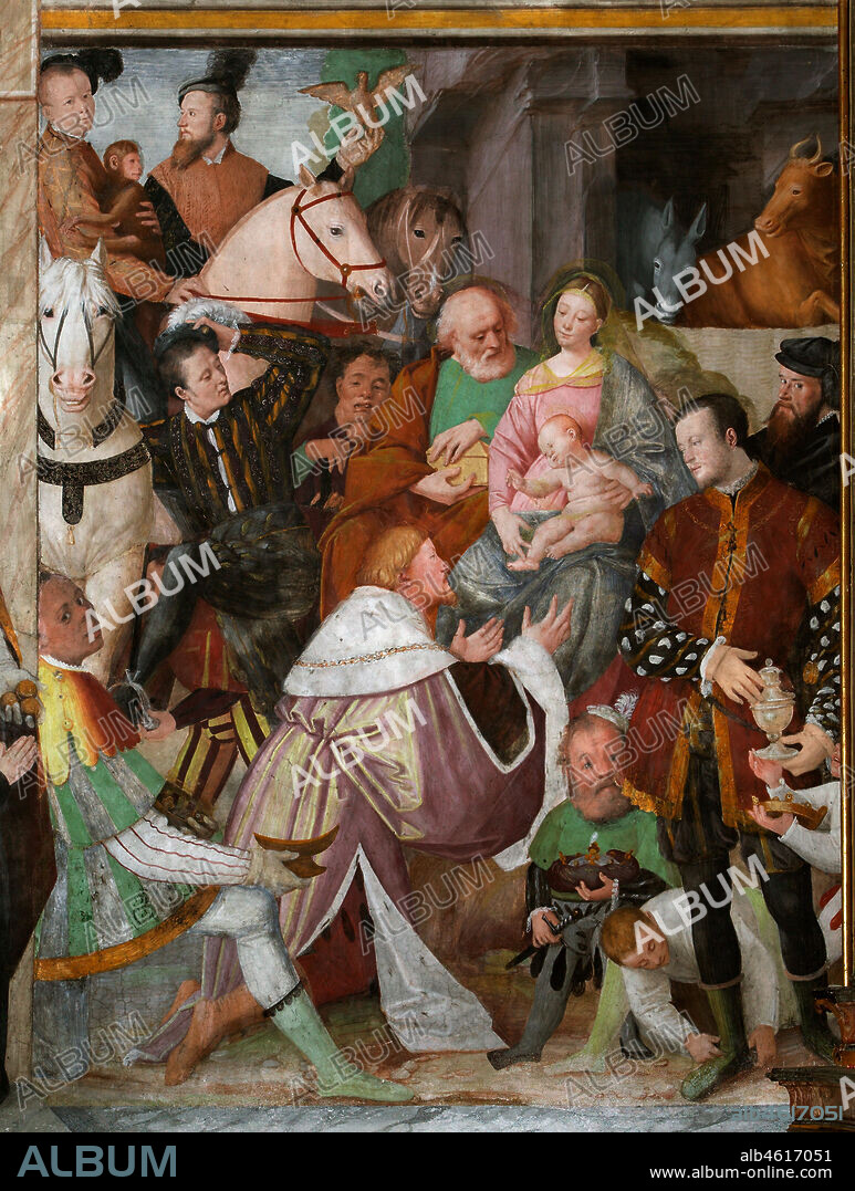 Vercelli, chiesa di San Cristoforo, cappella della Beata Vergine (o dell' Assunta): l'Adorazione dei Magi. Affresco di Gaudenzio Ferrari, 1529 - 1534.