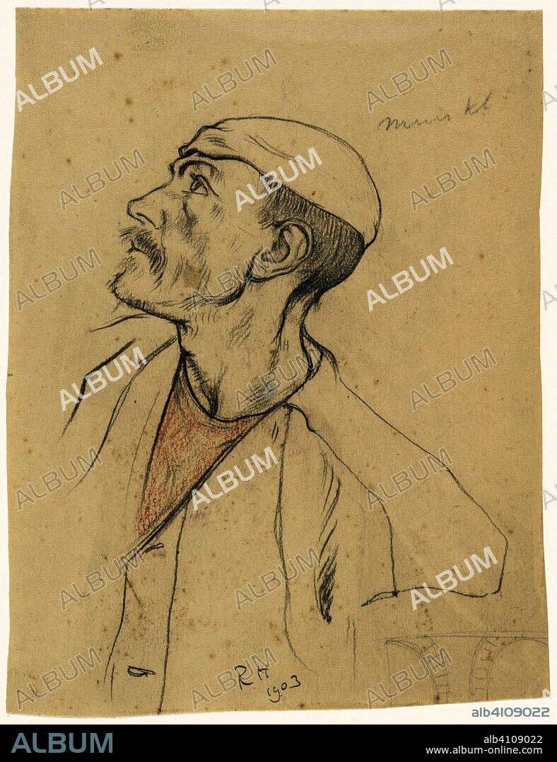 RICHARD NICOLAUS ROLAND HOLST. Head of a man looking up. Draughtsman: Richard Roland Holst. Dating: 1903. Measurements: h 200 mm × w 152 mm.