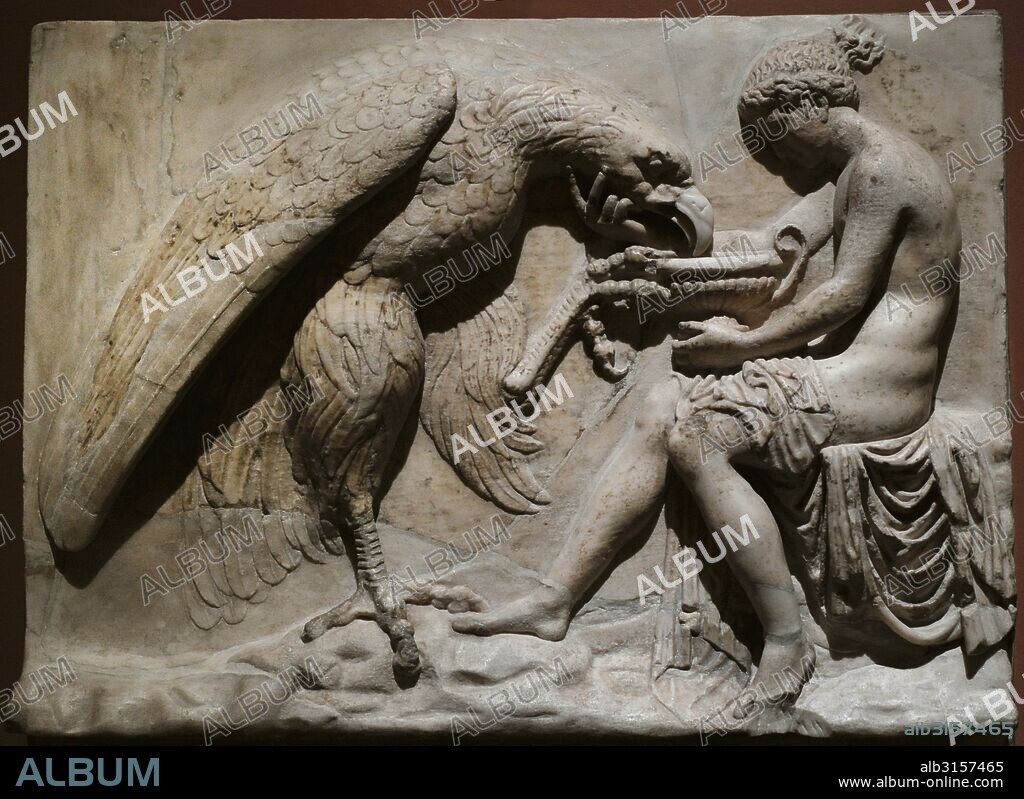 Arte Romano. Ganímedes alimentando el águila. Relieve. Finales siglo I d. C. Mármol. Museo del Hermitage (The State Hermitage Museum). San Petersburgo. Rusia.