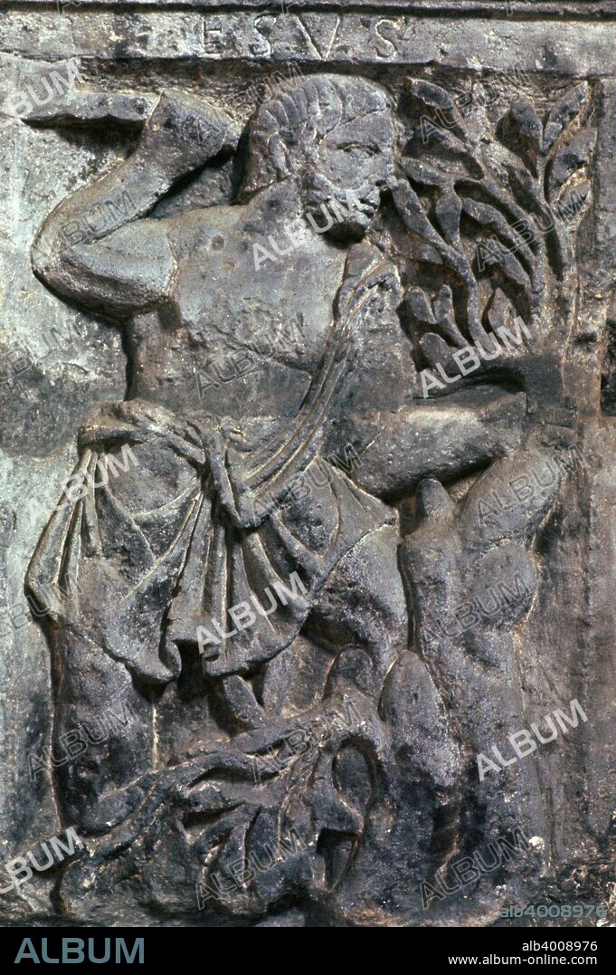 Relief of the Celtic god Esus from the 'Pillar of the Boatman of Paris', found in Notre Dame and from the Musee de Cluny's collection, 1st century.