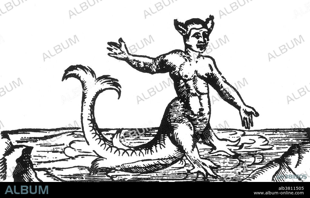 Woodcut of a marine monster having a human torso from Des Monstres et prodiges by Ambroise Para, 1573. Des Monstres is filled with unsubstantiated accounts of sea devils, marine sows, and monstrous animals with human faces. With its extensive discussion of reproduction and illustrations of birth defects, the book invited accusations of pornography. Mermen are mythical male equivalents and counterparts of mermaids, legendary creatures who have the form of a male human from the waist up and are fish-like from the waist down, having scaly fish tails in place of legs. The actions and behaviour of mermen can vary wildly depending on the source and time period of the stories. They have been said to sink ships by summoning great storms, but also said to be wise teachers, according to earlier mythology. Mermen, just like mermaids, can lure and attract female humans with their enchantingly beautiful, soft melodic and seductive siren-like singing voices.