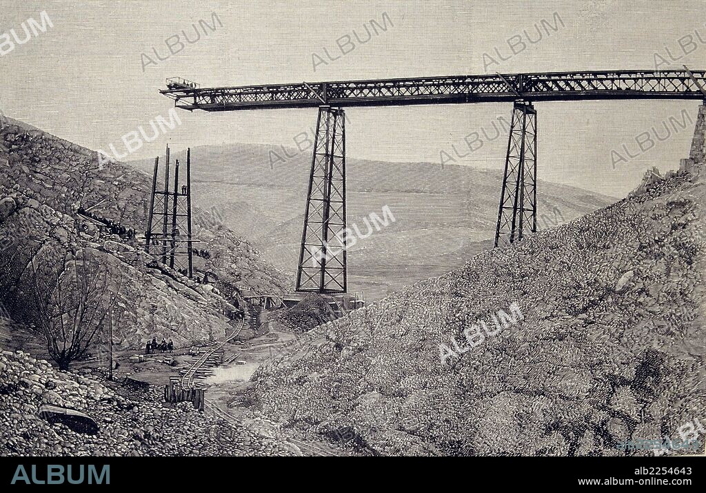 FERROCARRILES. ESPAÑA. SORIA. PUENTE DE HIERRO SOBRE EL RIO GOLMAYO EN LA VIA FERREA EN CONSTRUCCION DE TORRALBA A LA CAPITAL. GRABADO. ILUSTRACIONM ESPAÑOLA Y AMERICANA.