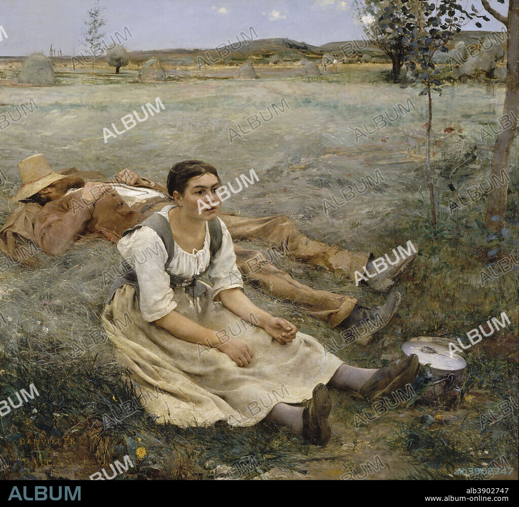 JULES BASTIEN-LEPAGE. Les Foins Hay making. Date/Period: 1877. Painting. Oil on canvas. Height: 1,600 mm (62.99 in); Width: 1,950 mm (76.77 in).