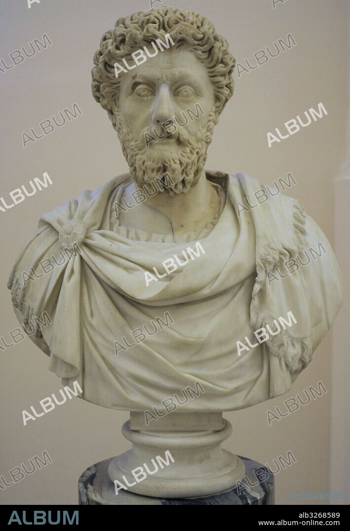 Marcus Aurelius (121-180 AD). Emperor of Rome from 161 to 180.  Antonine Dynasty. Bust. 170-180 AD. National Archaeological Museum. Naples. Italy.