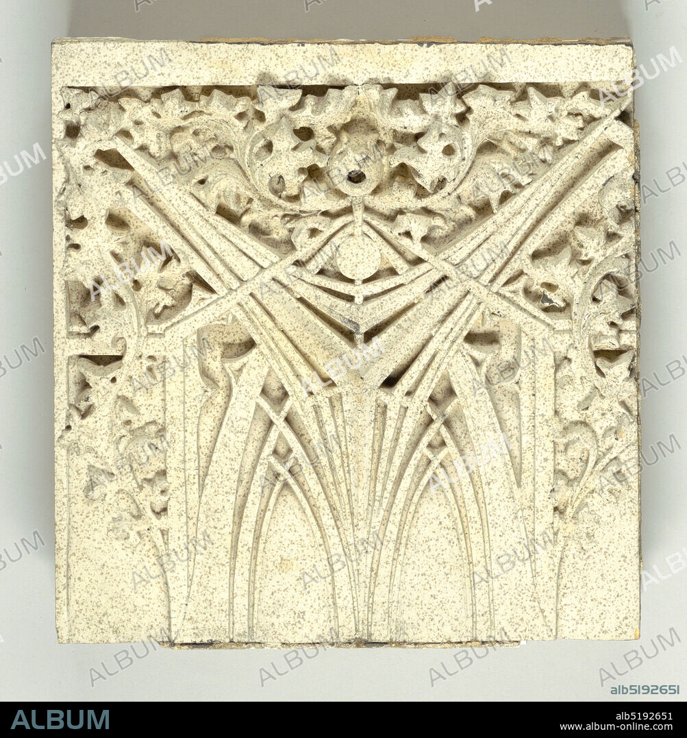 Western Methodist Book Concern Building, Chicago, Illinois (Harry Bergen Wheelock, architect), Northwestern Terra Cotta, USA, Molded terracotta, Large square panel of buff-colored terracotta, the surface decorated with one half of vertically oriented design of abstract vegetal motif in lonzenge shape (to be set below similar panel to complete design)., Chicago, USA, ca. 1899, ceramics, Decorative Arts, Architectural panel, Architectural panel.