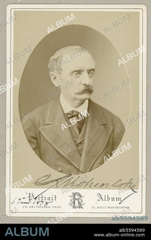 Hohenlohe-Schillingsfürst, Chlodwig Fürst zu; Politiker (1866-70 bayer. Ministerpräsident; 1874 dt. Botschafter in Paris; 1885 Statthalter von Elsaß-Lothringen; 1894-1900 Reichskanzler). Rotenburg a. d. Fulda 31.3.1819 - Bad Ragaz 6.7.1901. Porträtaufnahme, 1878 (Reutlinger, Paris). Mit eigenhänd. Autogramm. Berlin, Sammlung Archiv für Kunst und Geschichte.