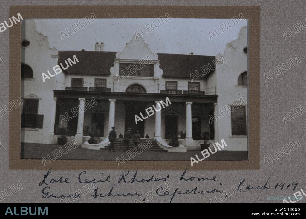 Photograph - 'Late Cecil Rhodes Home', Cape Town, South Africa, Sergeant Major G.P. Mulcahy, World War I, Mar 1919, One of 44 black and white photographs in an album bound in green suede, believed to have been taken by Sergeant Major Gilbert Payne Mulcahy during World War I. It documents his military service in Egypt, France, Belgium and his return to Australia via Capetown and the Quarantine Station, Point Nepean, 1916-1919. Image depicting the home of Cecil Rhodes, an English business man who was based.