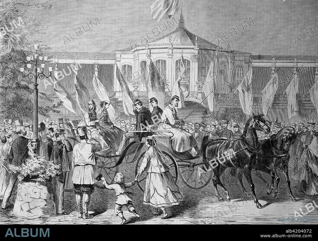 Grand Duke Konstantin Nikolayevich of Russia, 1827 - 1892 and George I of Greece at Pawlowsk, Sankt Petersburg, Russia, illustration from the 19th century.