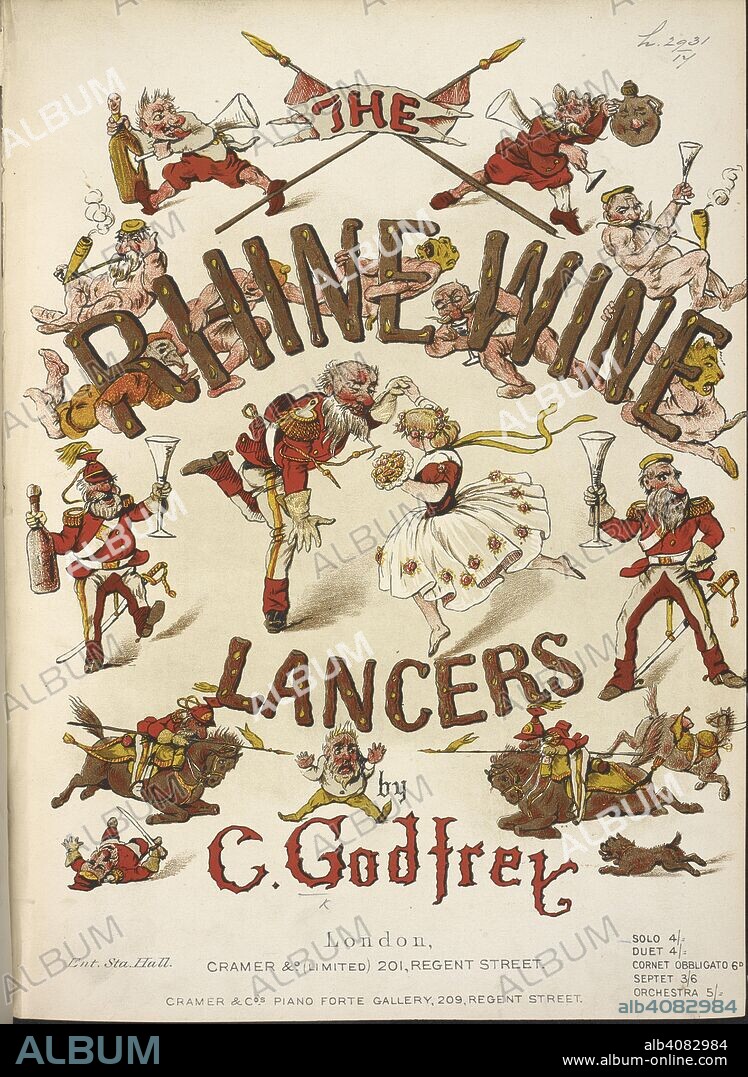 CHARLES GODFREY. Music cover with a military theme. Rhine Wine lancers. [P. F.]. London, [1866]. Source: h.2931.(17).