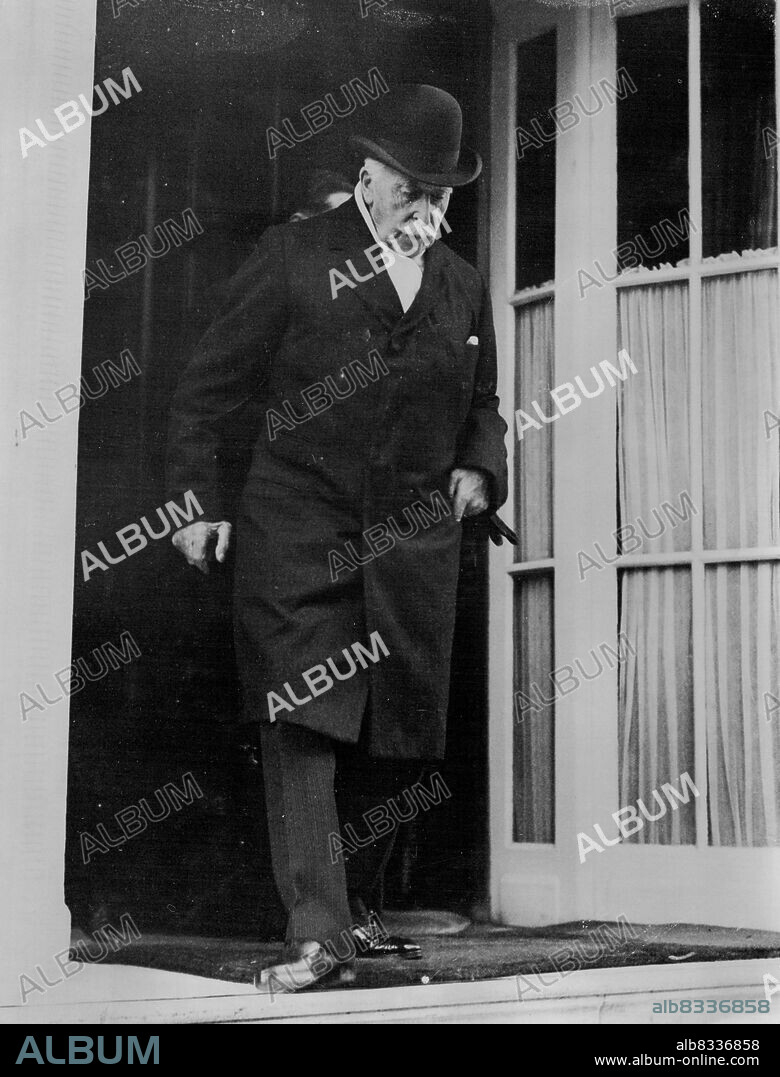 Duke Of Connaught Visits King Peter -- The Duke of Connaught leaving the Ritz, after visiting the young King Peter. The Duke of Connaught this morning went to the Ritz Hotel to pay his condolences to the new King of Jugo-Slavia, Peter. October 10, 1934. (Photo by Keystone).