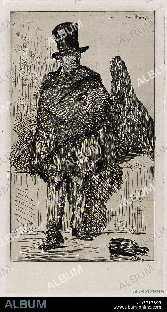 EDOUARD MANET. The Absinthe Drinker (Le buveur d'absinthe). Dated: 1862. Dimensions: plate: 28.7 x 15.9 cm (11 5/16 x 6 1/4 in.)  sheet: 34.5 x 22.5 cm (13 9/16 x 8 7/8 in.). Medium: etching.