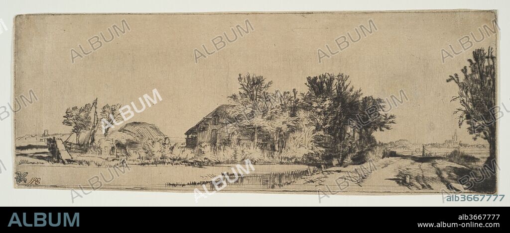 Landscape with a Road Beside a Canal. Artist: Rembrandt (Rembrandt van Rijn) (Dutch, Leiden 1606-1669 Amsterdam). Dimensions: plate: 3 1/8 x 8 3/8 in. (8 x 21.2 cm)
sheet: 3 3/16 x 8 7/16 in. (8.1 x 21.4 cm). Date: ca. 1652.