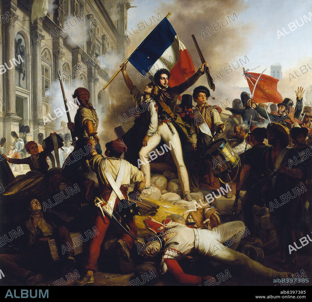 JEAN-VICTOR SCHNETZ. Combat devant l'Hôtel de Ville le 28 juillet 1830, (1833). Battle outside the Hôtel de Ville (in Paris), 28 July 1830. Scene from the July Revolution.