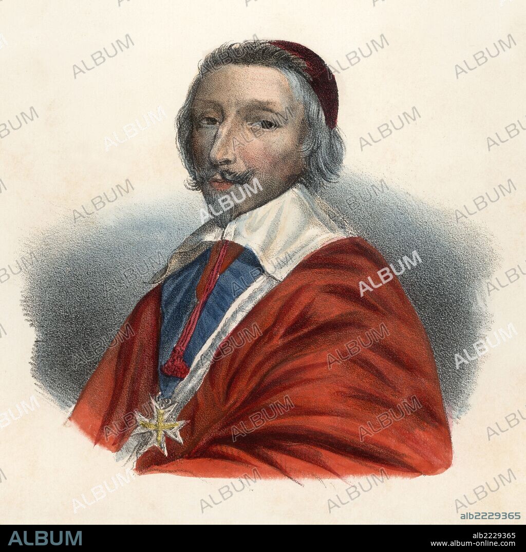 Armand-Jean du Plessis, cardenal Richelieu (1585-1642). Cardenal y primer ministro francés. Grabado de 1860.