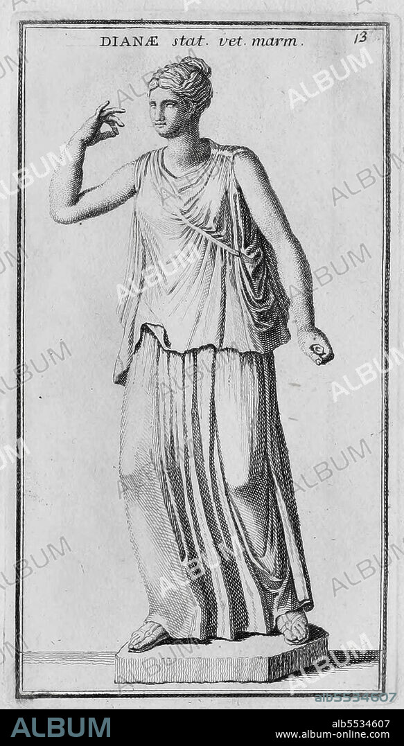 Die romische Gottin Diana, Marmorstatue aus dem antiken Rom, aus Calcografia di Roma, Serafino Giovannini, 1779 .