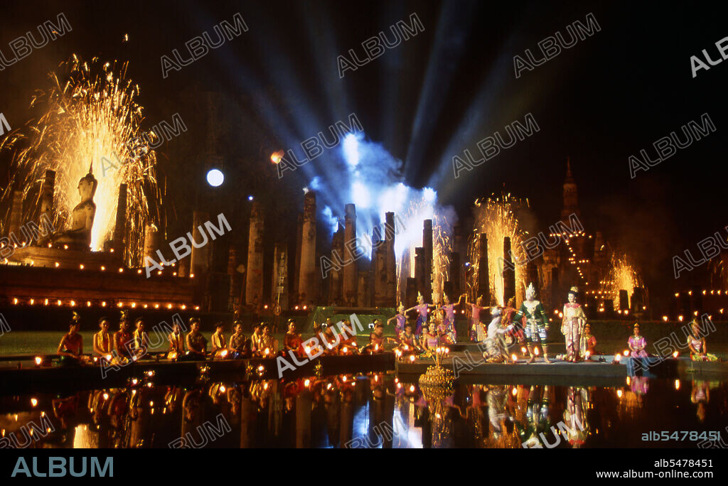 Loy Krathong (or Loi Krathong) is a festival celebrated annually throughout Thailand and certain parts of Laos during the full moon of the 12th month in the traditional lunar calendar. Sukhothai, which literally means 'Dawn of Happiness', was the capital of the Sukhothai Kingdom and was founded in 1238. It was the capital of the Thai Empire for approximately 140 years.