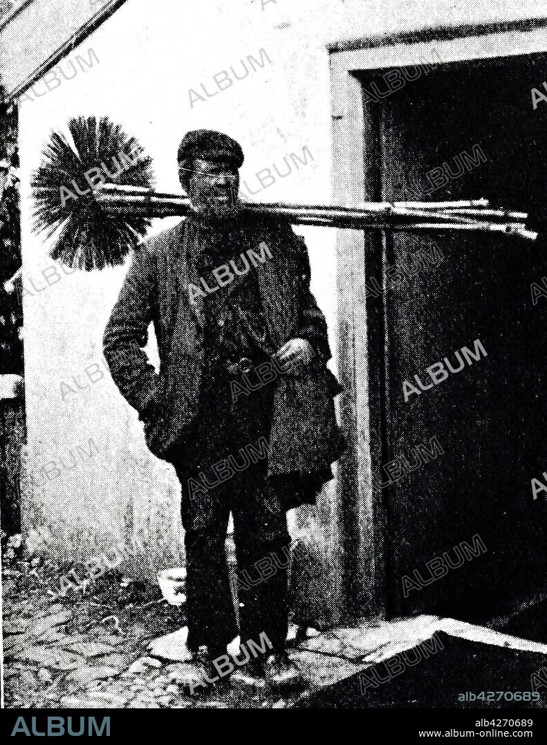 A photograph depicting a London chimney sweep. Sweeps not only suffered severely from sores, but they were also susceptible to prostate cancer. Dated 19th century.