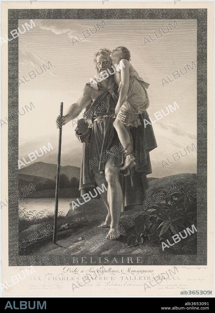 AFTER BARON FRANÇOIS GÉRARD y AUGUSTE GASPARD LOUIS BOUCHER DESNOYERS. Belisarius. Artist: Auguste Gaspard Louis Boucher Desnoyers (French, Paris 1779-1857 Paris); After baron François Gérard (French, Rome 1770-1837 Paris). Dimensions: image: 19 5/16 x 14 7/8 in. (49 x 37.8 cm)
plate: 21 5/8 x 15 3/4 in. (55 x 40 cm)
sheet: 22 1/16 x 16 15/16 in. (56 x 43 cm). Date: 1806.