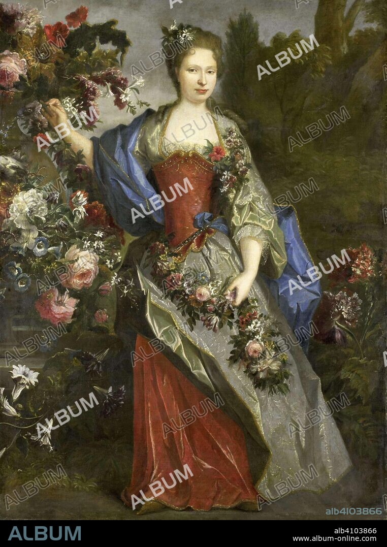 NICOLAS DE LARGILLIÈRE (SCHOOL OF). Portrait of a Woman, according to tradition Marie Louise Elisabeth d'Orléans (1695-1719), Duchesse de Berry, as Flora. Dating: 1690 - 1740. Measurements: h 183.4 cm × w 140 cm × d 3.8 cm; d 1.6 cm; w 60.5 kg.