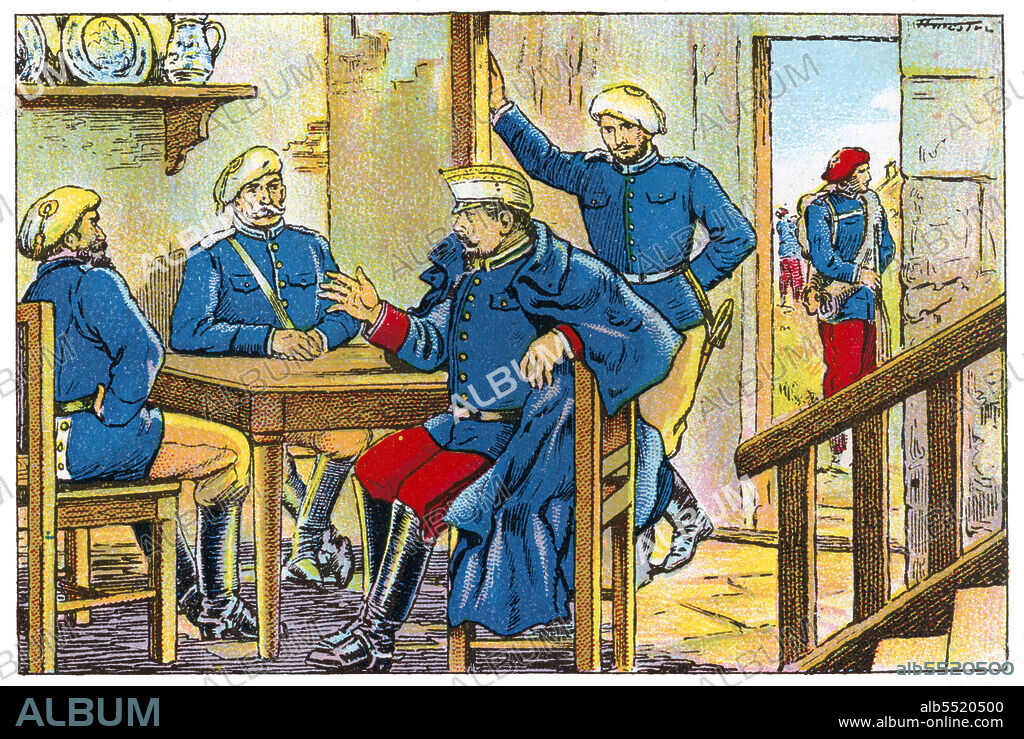 ALBERT MESTRE MORAGAS. Historia de Catalunya. Entrevista del capitán general Arsenio Martínez Campos (1831-1900) y algunos jefes carlistas en el marco de la tercera guerra carlista. Cromo de Xacolata Juncosa. Año 1932.