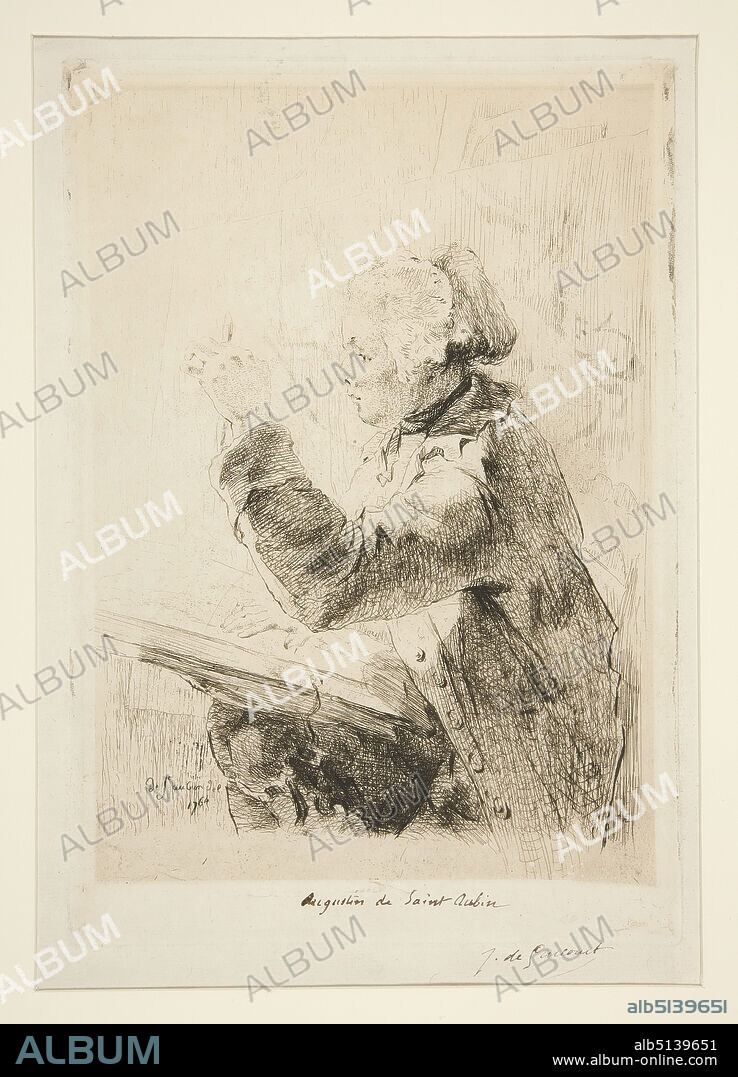 Artist: Jules de Goncourt, French, 18301870, Augustin de St. Aubin, Etching, sheet: 22.9 × 15.8 cm (9 × 6 1/4 in.), French, 18th century, Works on Paper - Prints.